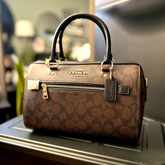 COACH Rowan Satchel In Signature Canvas, Black/Brown - Picture 6 of 9